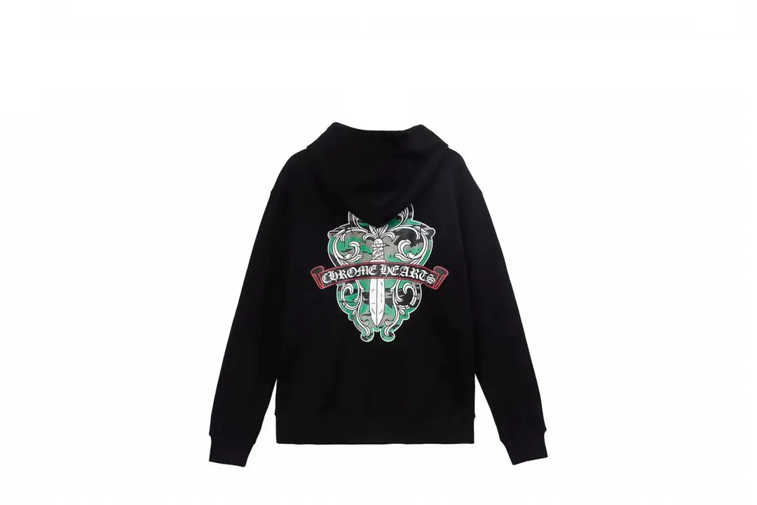 Q09—P230 -Chrome Hearts/Chrome Hearts printed zipper sweatshirt cardigan jacket -420 grams of high-density, high-quality wool, soft, delicate and skin-friendly, soft and silky to the touch, warm and skin-friendly -The hardware zipper accessories are all customized and full of details -Colour: black -Size: S M L XL